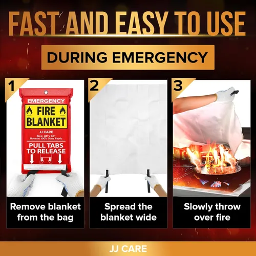 Miniatura 6 de JJ CARE Manta contra incendios – 2 paquetes con ganchos y guantes – Manta de emergencia contra incendios para el hogar y la cocina, mantas