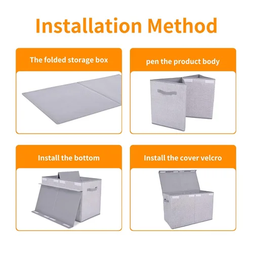 Miniatura 7 de Pantryily Caja de juguetes grande organizadora de almacenamiento con tapa, cajas plegables para juguetes para niños, cestas con asas resistentes Gris