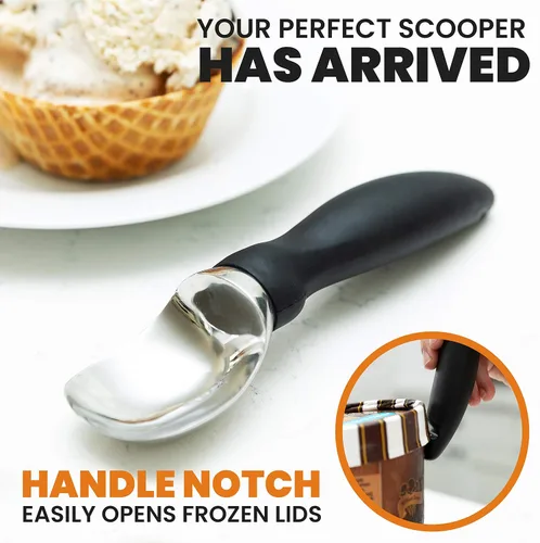 Miniatura 4 de Spring Chef Cuchara de helado de acero inoxidable 18/8 con mango de agarre suave, cuchara de helado resistente para helados, sorbetes, masa de Negro