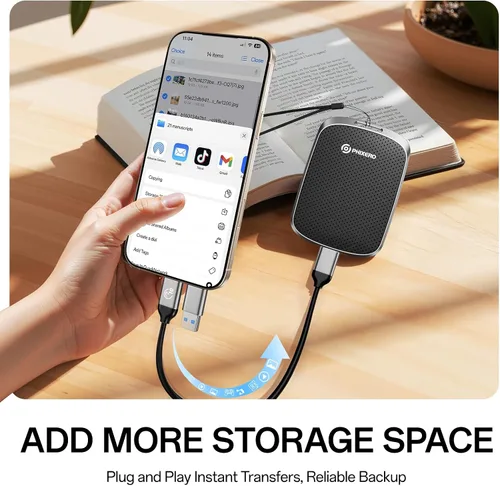 Miniatura 3 de PHIXERO SSD externo portátil de 2 TB hasta 550 MB/s, USB 3.2 Gen 2 USB C a C y A para smartphone/tablet/PC/portátil/cámara (negro)