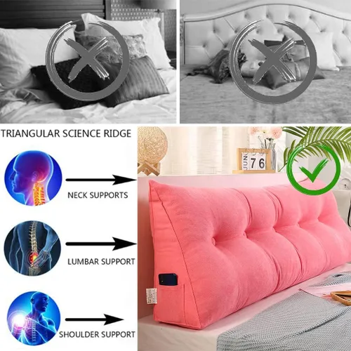 Miniatura 3 de Almohada larga triangular grande para cabecero, cojín de espalda de color sólido, almohada de lectura, almohada de cuña para sofá cama, respaldo Rosa