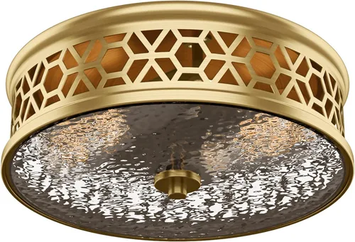 EAPUDUN Lámpara de Techo de Montaje al Ras, 12 Pulgadas 2 Luces Lámpara de Techo Vintage con Vidrio Ondulado, Luminaria de Techo Dorada para Pasillo