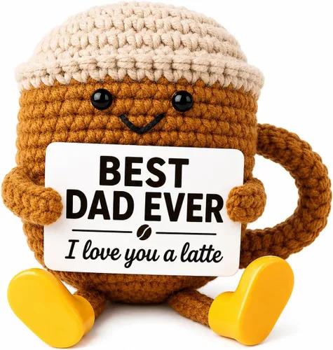 Fathers Day Gift for Dad from Daughter Son, Dad Gifts Crochet Coffee Cup, Best Dad Ever I Love You Handmade Crochet Decor, Birthday Christmas Coffee