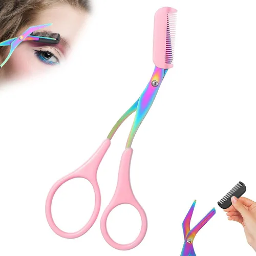 Miniatura 18 de Tijeras de cejas 2 en 1 con peine, cortador de cejas de acero inoxidable de precisión, tijeras de aseo antideslizantes para hombres y mujeres, Azul