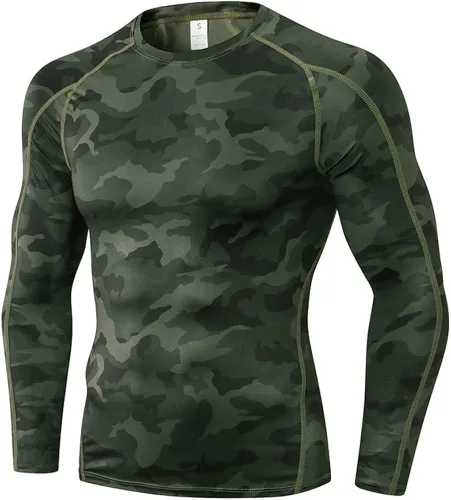 EARGFM Camisetas deportivas de compresión de manga larga para hombre, para correr, entrenamiento, capa base elástica, camisetas deportivas frescas y