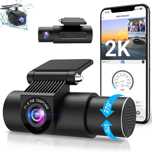 Cámara de tablero 2K de 3 canales, cámara de tablero 2K+1080P frontal y trasera 360 Dual Dash Cam WiFi incorporado 2K+1080P+1080P Cámara triple de