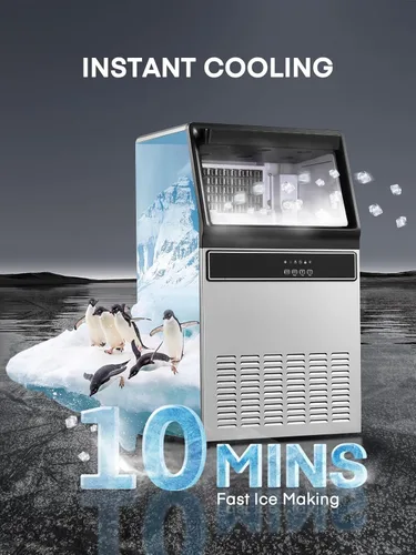 Miniatura 3 de Máquina de hielo comercial de 150 libras por día, carcasa de acero inoxidable bajo mostrador con capacidad de almacenamiento de 33 libras, máquina