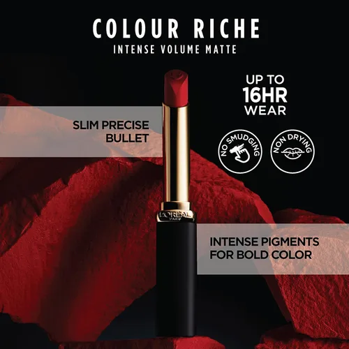 Miniatura 3 de L'Oréal Paris Colour Riche - Lápiz labial mate de volumen intenso, con ácido hialurónico para hasta 16 horas de comodidad durante todo el día, rosa