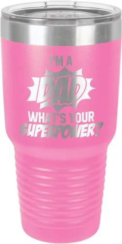 Miniatura 13 de IM A DAD WHATS YOUR SUPERPOWER Vaso de 30 onzas con pajita y tapa superior deslizante Taza de viaje grabada con láser Comparar con Yeti Rambler