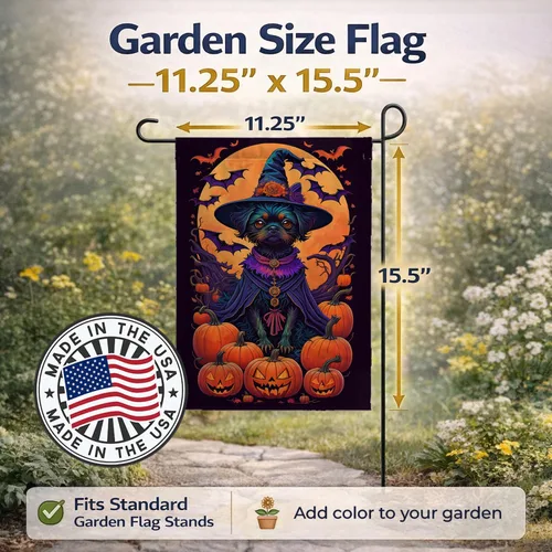 Miniatura 3 de Caroline's Treasures DAC1466GF - Bandera decorativa para jardín de Halloween de Affenpinscher Witchy para jardín, decoración para patio exterior