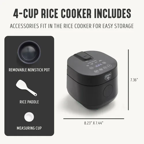 Miniatura 4 de GreenLife Arrocera digital, 2 tazas sin cocinar/4 tazas cocidas, olla de cerámica antiadherente extraíble sin PFAS, preajustes de un solo toque