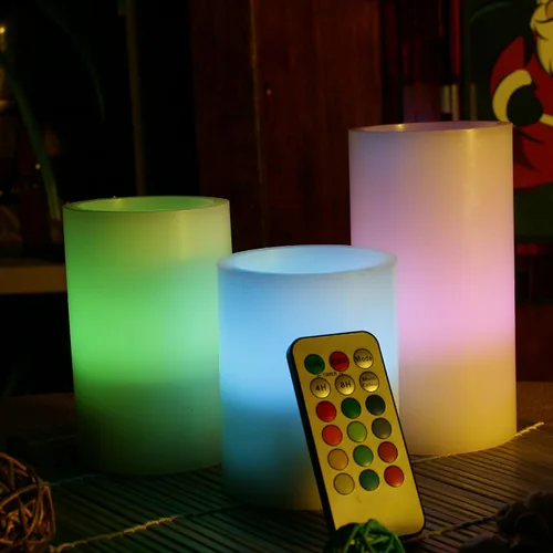Miniatura 3 de CANDLE CHOICE Velas sin llama que cambian de color a pilas con temporizador remoto, cera real, parpadeante, eléctrica, multicolor, luces LED