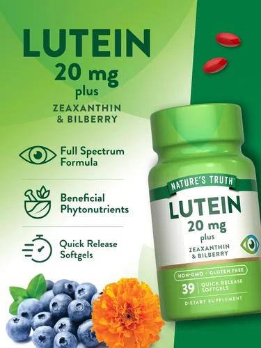 Miniatura 5 de Suplemento de luteína y zeaxantina 20 mg 39 cápsulas blandas con arándano sin OMG y sin gluten por Nature's Truth