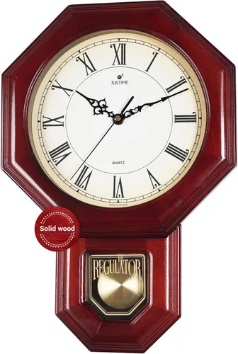 Miniatura 7 de JUSTIME Reloj de péndulo de madera maciza con carillones de estilo tradicional de escuela, con melodía de Westminster cada hora, fabricado en Taiwán