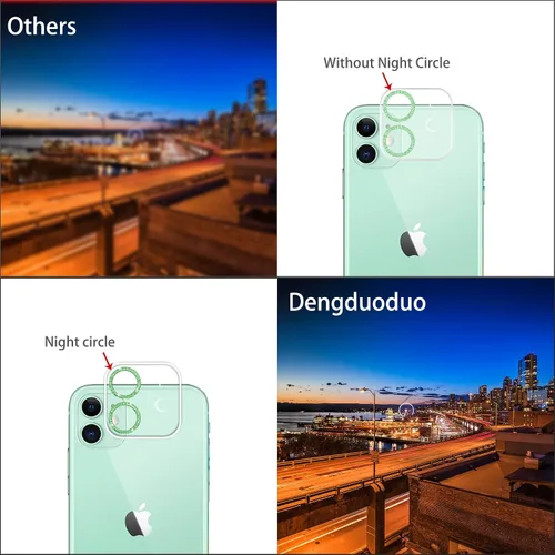 Miniatura 5 de Paquete de 3. Protector de lente de cámara Dengduoduo para iPhone 11 y iPhone 12 Mini, Glitter Bling Sparkle Ultra HD, vidrio templado, dureza 9H