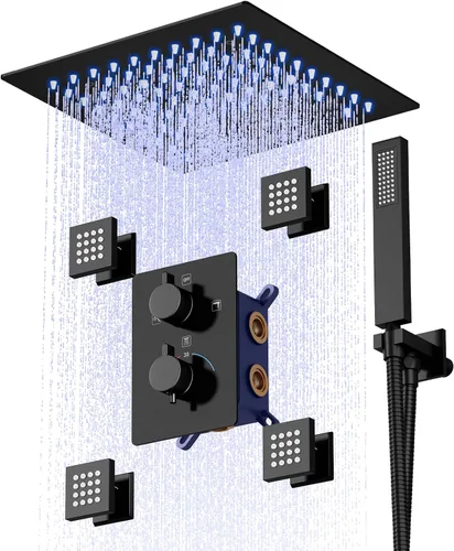 Miniatura 7 de Sistema de ducha termostático con chorros corporales, sistema inteligente de ducha de cuerpo completo de 12 pulgadas con mano, sistema de ducha