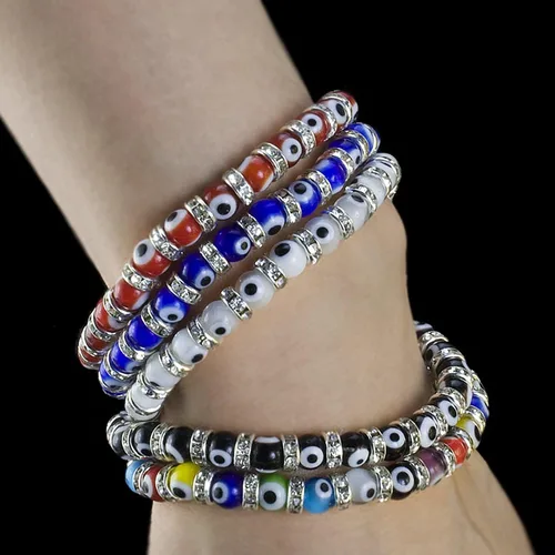 Miniatura 3 de Pulsera con cuentas de mal de ojo turco, con abalorio de vidrio veneciano con espaciadores rondelle