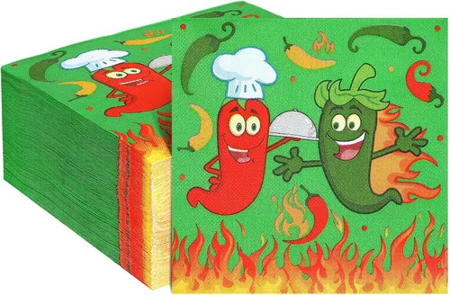Qilery 100 servilletas de papel desechables con chile para cocinar, decoración de fiesta mexicana de Cinco de Mayo, 6.5 pulgadas (cota)