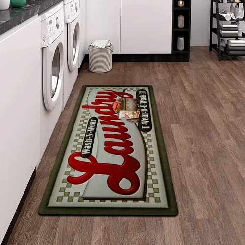 Miniatura 2 de Pauwer Alfombras de lavandería de granja, 20 x 48 pulgadas, antideslizantes, impermeables, para lavandería, cocina, alfombra duradera y acolchada