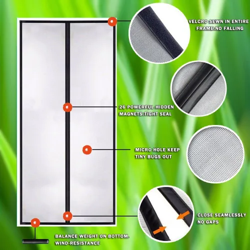 Miniatura 3 de Puerta mosquitera magnética, estilo moderno, 36'x83", poliéster, malla de fibra de vidrio, fácil instalación, apto para mascotas y niños, pantalla