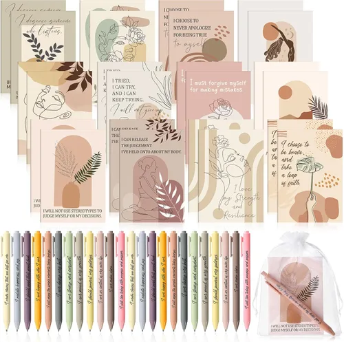Miniatura 30 de Mooliwe Conjunto de Regalo de Afirmación Positiva de 24 Juegos/48 Piezas, Cuadernos de Gratitud con Bolígrafos, Bolsas Pequeñas, Blocs de Notas