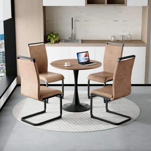 Miniatura 11 de Mesa redonda de cocina y sillas para 4, mesa de comedor redonda pequeña con sillas de gamuza de tela, juego de mesa de bistró de 32 pulgadas