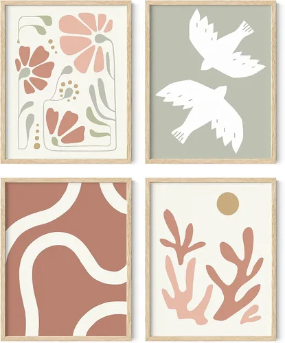 Miniatura 22 de HAUS AND HUES Arte de pared de montaña – Juego de 4 decoración de paisaje moderno de mediados de siglo, naturaleza y arte moderno Marco beige de 8