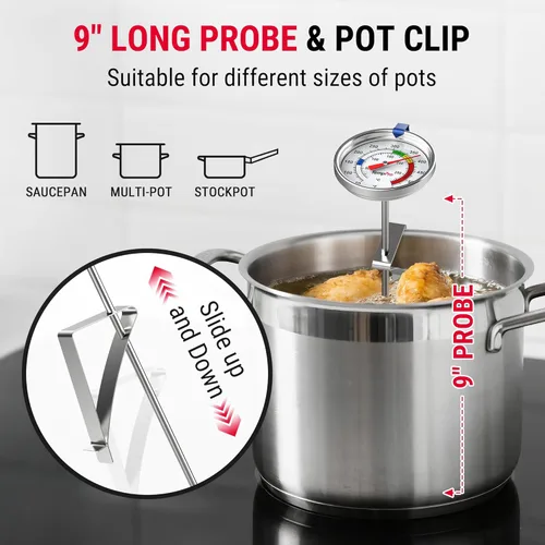 Miniatura 3 de ThermoPro Termómetro para Dulces con Clip para Olla, Sonda Larga de 9 Pulgadas Termómetro de Aceite para Fritura Profunda para Freír y Hacer Dulces