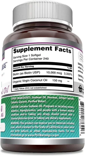 Miniatura 2 de Amazing Formulas Biotina con suplemento de aceite de coco orgánico extra virgen, 10000 Mcg, cápsulas blandas, sin OMG, sin gluten, fabricado