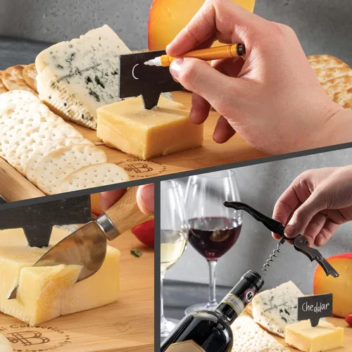 Miniatura 5 de Bambüsi Tablas de charcutería – Juego de tablas grandes de bambú para charcutería con cuchillos para servir, bandeja de queso, regalos