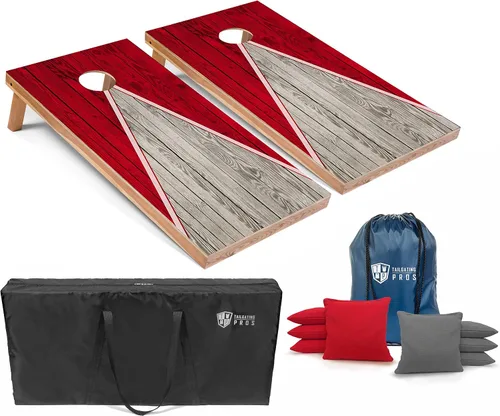 Miniatura 63 de Tailgating Pros Juego de tablero de Cornhole ligero con diseño piramidal con bolsas de frijoles y estuche de transporte, juego de cornhole