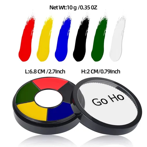 Miniatura 6 de Go Ho Pintura facial de payaso de maquillaje, color blanco, negro, rojo, rueda de colores 3 en 1 para maquillaje de payaso, efectos especiales