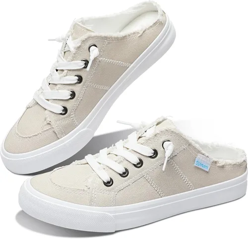 Obtaom Clipper - Zapatos tipo mule para mujer, de lona, con espuma viscoelástica, de moda, sin talón, cómodos, sin cordones, para fiestas