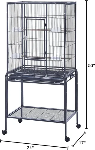 Miniatura 9 de Panana Jaula grande de metal para pájaros con soporte, jaula de loro rodante para cacatúas, conures grises africanos, periquitos, pinzones, pájaros