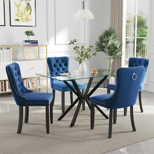 Miniatura 15 de Juego de comedor moderno de cristal de lujo de 5 piezas, juego de comedor rectangular minimalista para 4, juego de mesa de cocina de vidrio