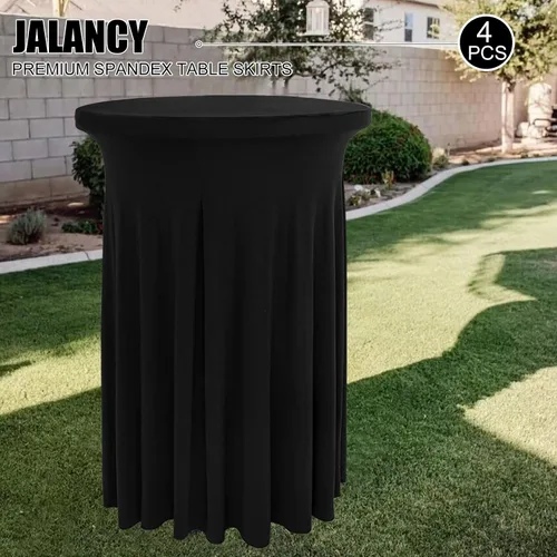 Miniatura 6 de Paquete de 4 faldas redondas de elastano de 32 x 43 pulgadas para mesa de cóctel con cortinas onduladas, mantel de cóctel elástico, mesas altas Negro