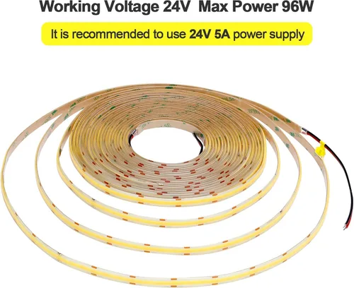 Miniatura 5 de GOMING Tira de luz LED COB de 32.8 ft/32.8 pies, 24 V, impermeable, IP65, blanco cálido, 3000 K, brillo uniforme, 3840 LED, CRI 93+, cinta de luces