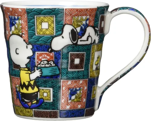 Yamaka Shoten SN363-11 Peanuts Snoopy Kutani Ware - Taza con patrón de adoquines, vajilla, productos Snoopy Goods, fabricada en Japón