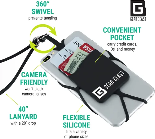 Miniatura 3 de Gear Beast - Correa universal para teléfono celular compatible con iPhone, Galaxy y la mayoría de teléfonos inteligentes, incluye soporte para Negro