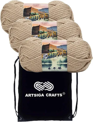 Miniatura 60 de Lion Brand Hometown New York White 135-100 (3 madejas - mismo lote de tinte) #6 S Bulky - Hila acrílica para crochet y tejer con bolsa para proyectos
