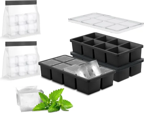 Miniatura 8 de Samuelworld Moldes grandes de silicona para cubitos de hielo, paquete de 2, cubos grandes de 2 pulgadas, grado alimenticio, flexibles, 8 cavidades
