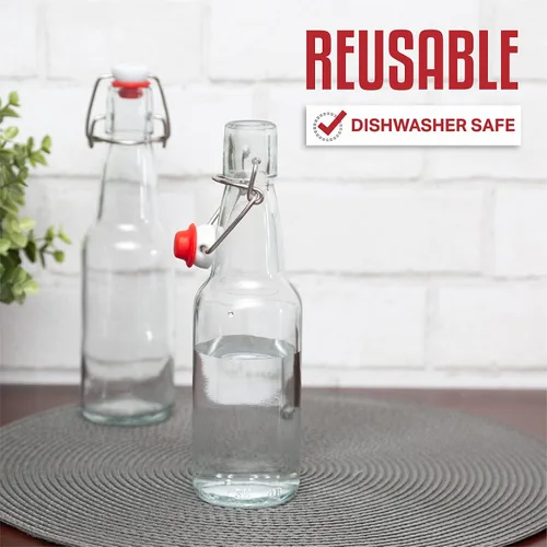 Miniatura 5 de Ilyapa Botellas de cerveza de vidrio transparente de 12 onzas para elaboración casera - Paquete de 12 con tapas abatibles para embotellado de cerveza