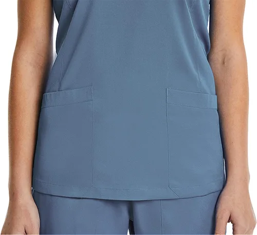 Miniatura 5 de Mock Wrap Scrub Top para las mujeres 2 bolsillos 4-Way Stretch para Medical Dental Spa EL9115