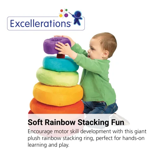 Miniatura 3 de Excellerations Anillo apilable de arcoíris de felpa gigante para niños, juego de aula para niños