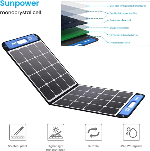 Miniatura 3 de XTAR Panel solar SP100 de 100 W, panel solar portátil de energía solar, panel solar plegable con cargador independiente, panel de energía solar