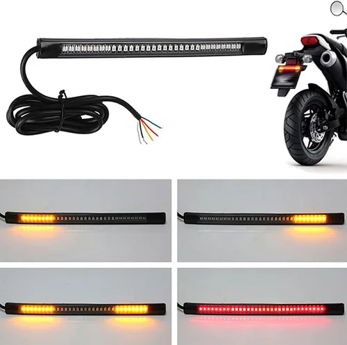 Miniatura 6 de Luz trasera universal para motocicleta, luz de freno trasero de motocicleta de parada y señal de giro, tira flexible de 48 LED de 8 pulgadas
