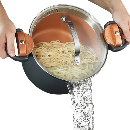 Miniatura 5 de GOTHAM STEEL Hammered Copper Collection – Sartén antiadherente de 10 pulgadas con tapa, olla multiusos para pasta de 5 cuartos de galón con tapa