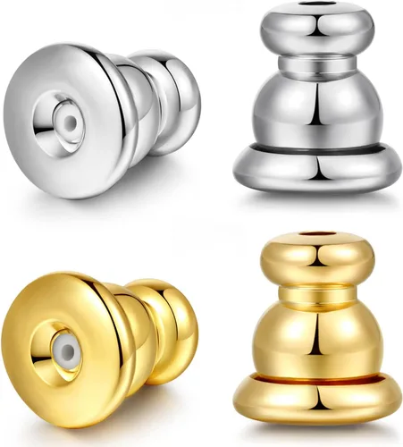 Miniatura 13 de Respaldos de Aretes para Pendientes, Respaldos de Aretes Tipo Bala de Oro 18K Repuestos para Pendientes/Orejas Caídas, Cierres de Seguridad con 2