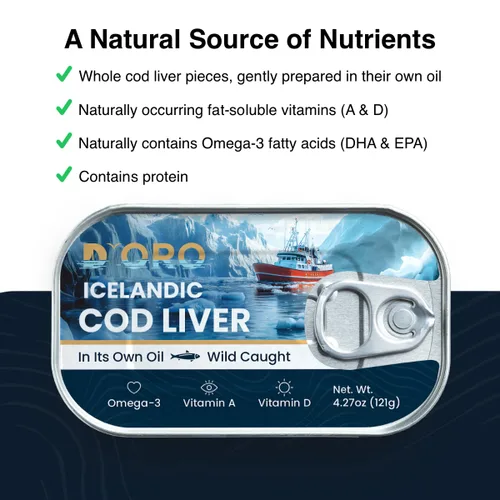 Miniatura 3 de D'ORO Hígado de bacalao islandés prémium en aceite – Delicia gourmet capturada en la naturaleza, rica en omega-3 y vitamina D 4.27 oz (121 gr) 3