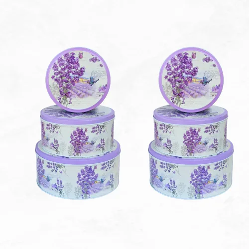 Miniatura 9 de Paquete de 3 latas redondas de metal para anidar – Contenedores apilables con tapas para galletas, dulces, aperitivos, manualidades y almacenamiento